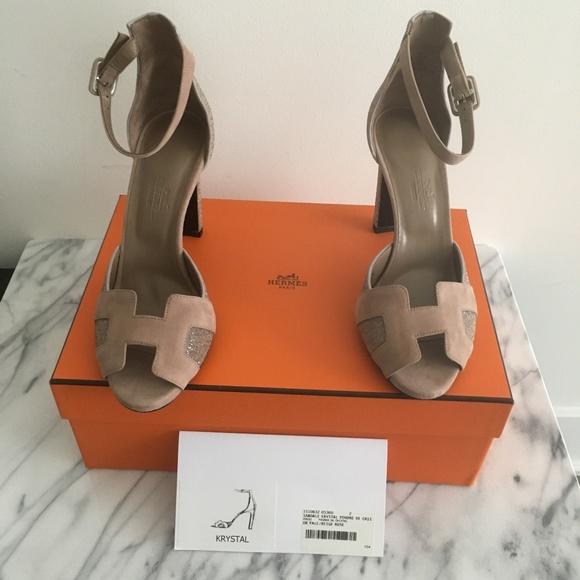 Hermes Shoes - HERMES Krystal Ankle Strap Beige Sandal Heels NWT